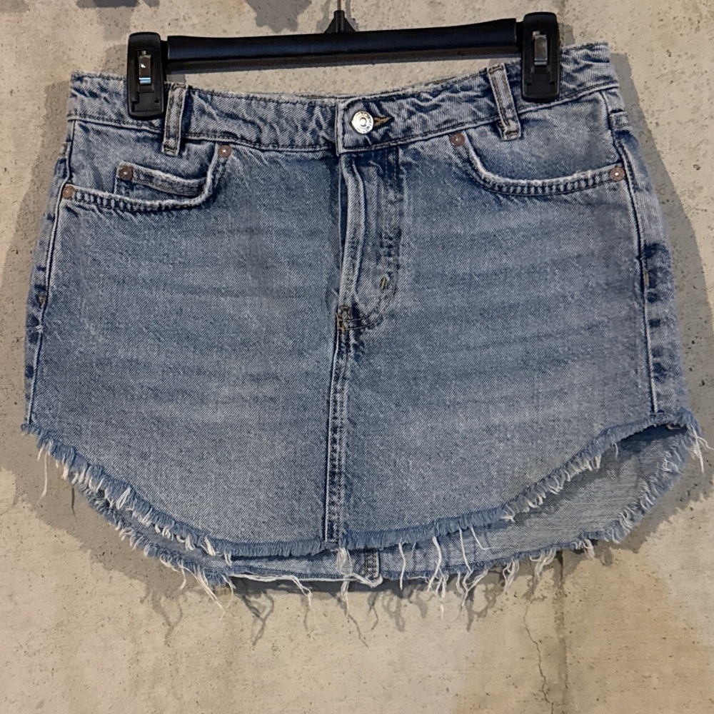 Free People Light Wash Denim Mini Skirt with Frayed Hem - Picture 2 of 3